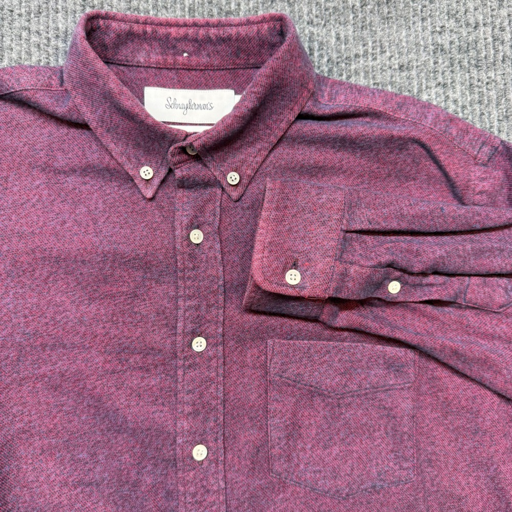 Schnayderman's Mens 15.5 Red Blue Melange Flannel Cotton Button Down Shirt